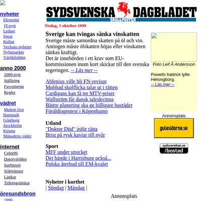 Sydsvenskan.se webb-tv startsida 1999