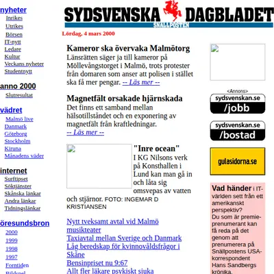 Sydsvenskan.se webb-tv startsida 2000