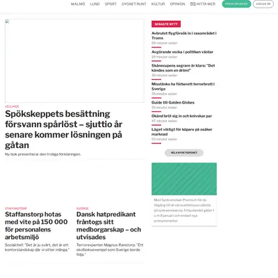 Sydsvenskan.se webb-tv startsida 2019
