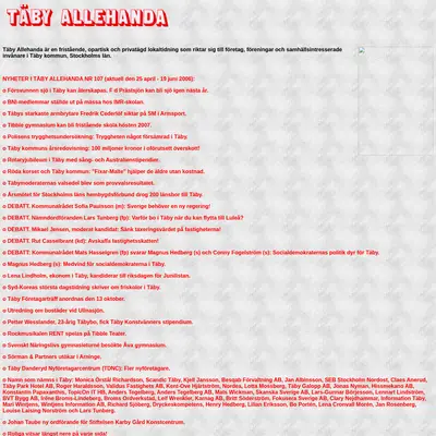 Täby Allehanda, www.tabyallehanda.se startsida 2006