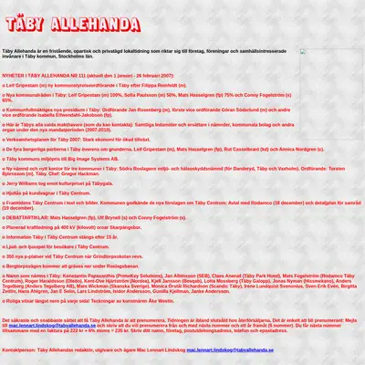 Täby Allehanda, www.tabyallehanda.se startsida 2007