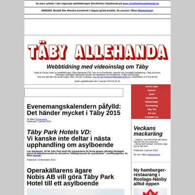 Täby Allehanda, www.tabyallehanda.se startsida 2015