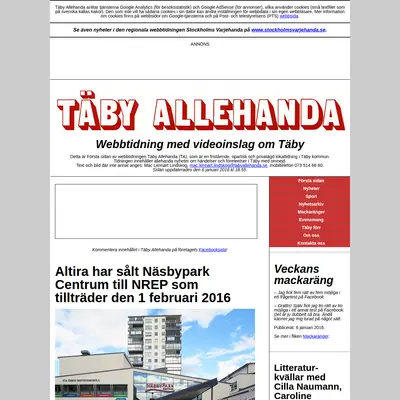 Täby Allehanda, www.tabyallehanda.se startsida 2016