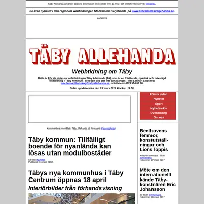 Täby Allehanda, www.tabyallehanda.se startsida 2017