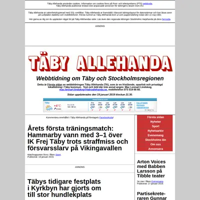 Täby Allehanda, www.tabyallehanda.se startsida 2019