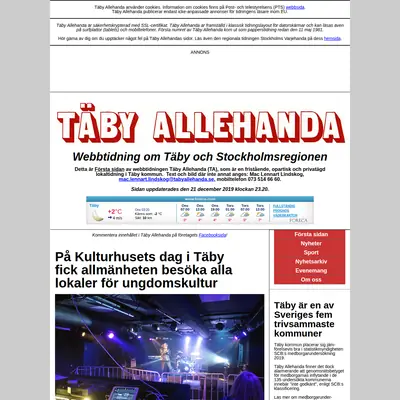 Täby Allehanda, www.tabyallehanda.se startsida 2020