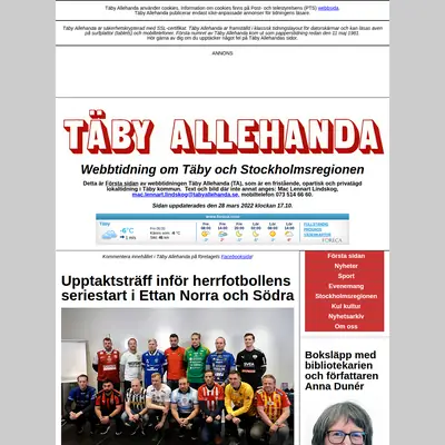 Täby Allehanda, www.tabyallehanda.se startsida 2022
