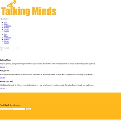 Talking Minds, talkingminds.se startsida 2016