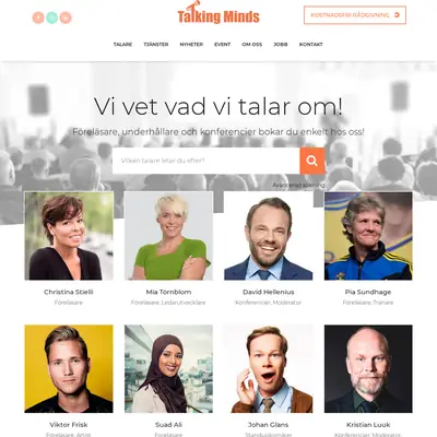 Talking Minds, talkingminds.se startsida 2019