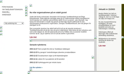 Tandläkartidningen, www.tandlakartidningen.se startsida 2004