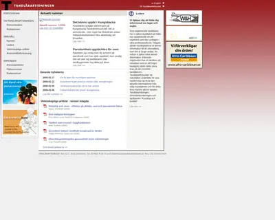 Tandläkartidningen, www.tandlakartidningen.se startsida 2006