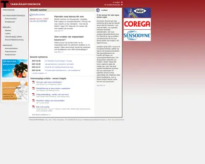 Tandläkartidningen, www.tandlakartidningen.se startsida 2007