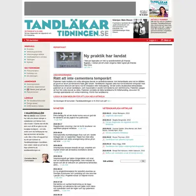 Tandläkartidningen, www.tandlakartidningen.se startsida 2010