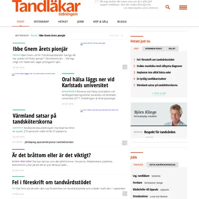 Tandläkartidningen, www.tandlakartidningen.se startsida 2014