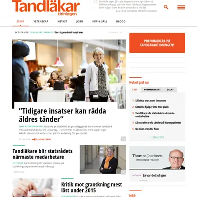 Tandläkartidningen, www.tandlakartidningen.se startsida 2016