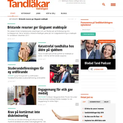 Tandläkartidningen, www.tandlakartidningen.se startsida 2018