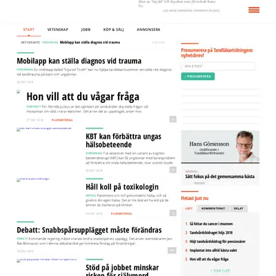 Tandläkartidningen, www.tandlakartidningen.se startsida 2019