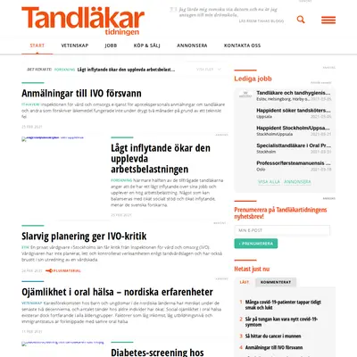Tandläkartidningen, www.tandlakartidningen.se startsida 2021