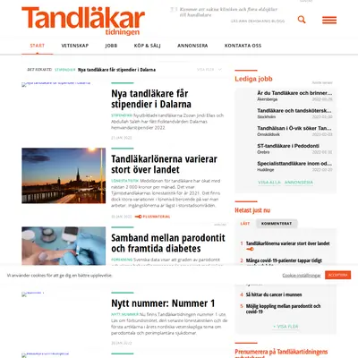 Tandläkartidningen, www.tandlakartidningen.se startsida 2022