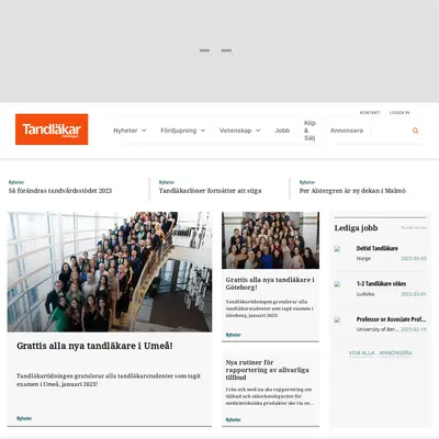 Tandläkartidningen, www.tandlakartidningen.se startsida 2023