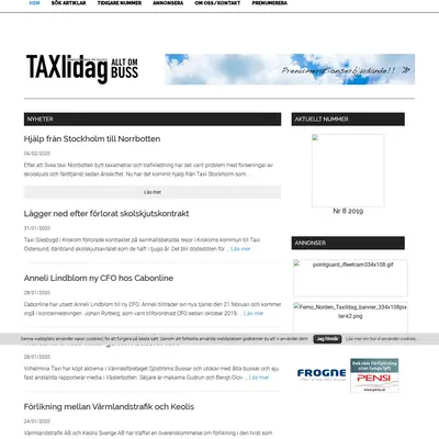 taxiidag.se startsida 2020