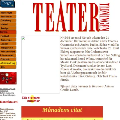Teatertidningen startsida 1999