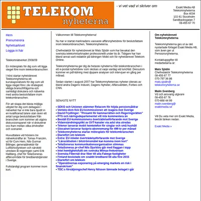 www.telekomnyheterna.se startsida 2008