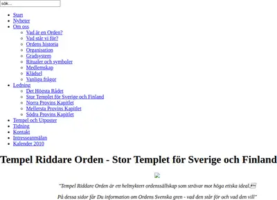 www.tempelriddareorden.se startsida 2010