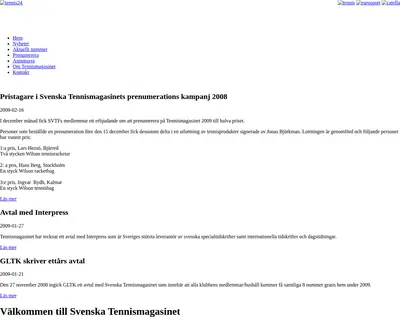 Svenska Tennismagasinet startsida 2009