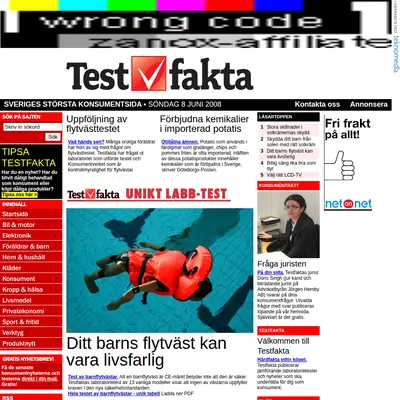 Testfakta.se startsida 2008