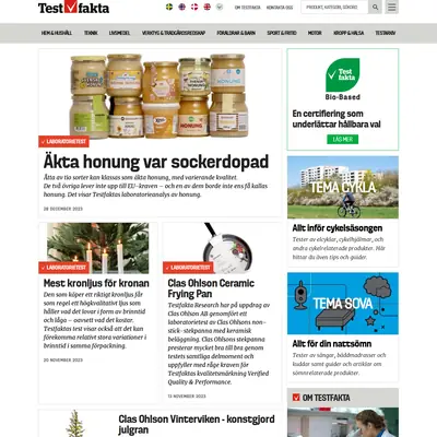 Testfakta.se startsida 2024
