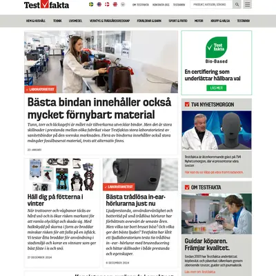 Testfakta.se startsida 2025