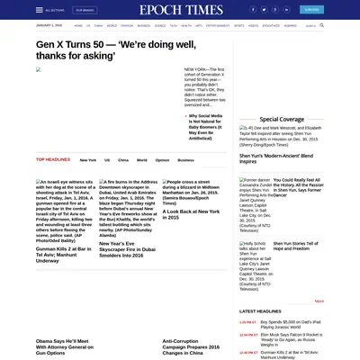 Epoch Times startsida 2016