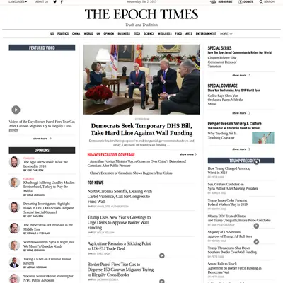 Epoch Times startsida 2019