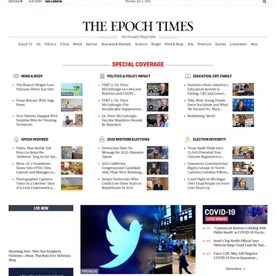 Epoch Times startsida 2022