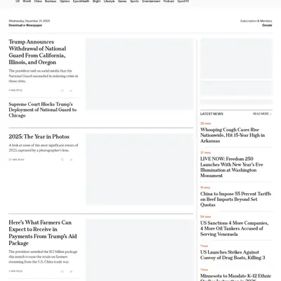 Epoch Times startsida 2026