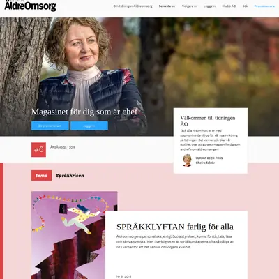 Tidningen Äldreomsorg startsida 2019