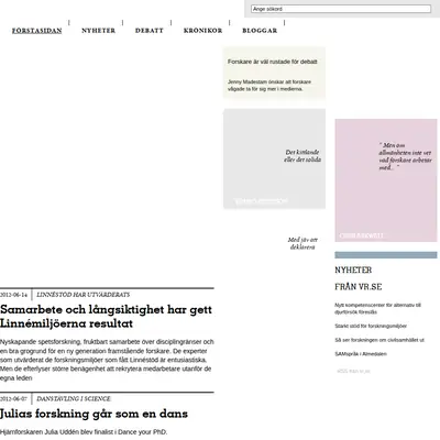 Tidningen Curie, www.tidningencurie.se startsida 2012
