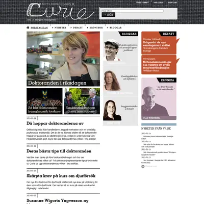 Tidningen Curie, www.tidningencurie.se startsida 2013