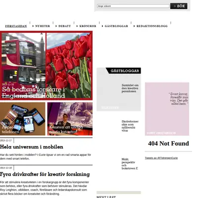Tidningen Curie, www.tidningencurie.se startsida 2014