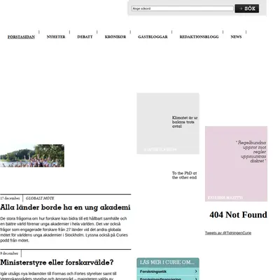 Tidningen Curie, www.tidningencurie.se startsida 2016