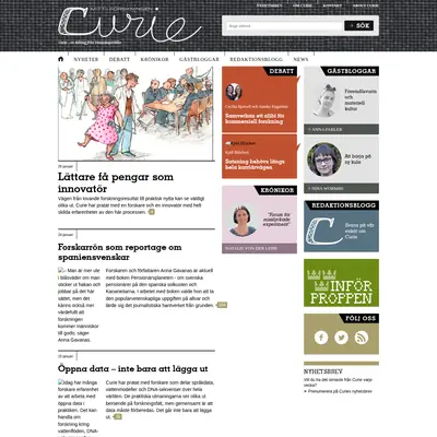 Tidningen Curie, www.tidningencurie.se startsida 2017