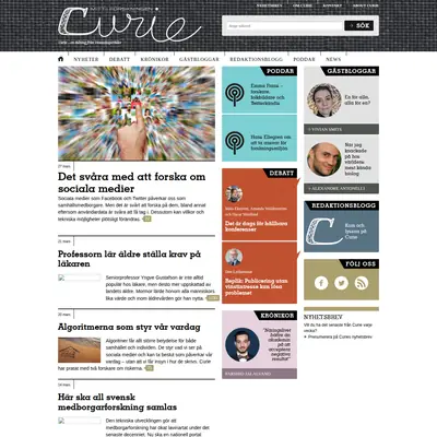 Tidningen Curie, www.tidningencurie.se startsida 2018