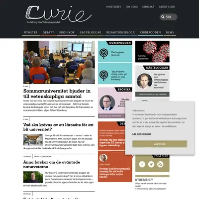 Tidningen Curie, www.tidningencurie.se startsida 2022