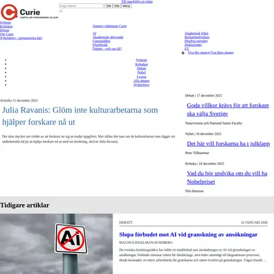 Tidningen Curie, www.tidningencurie.se startsida 2026