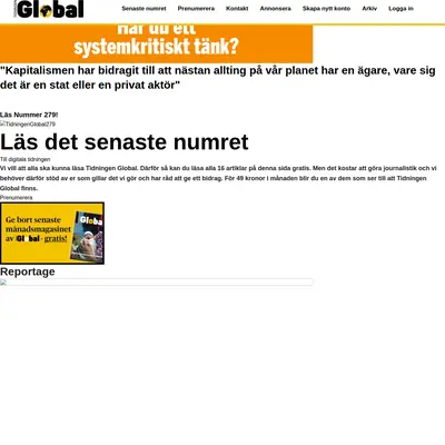 Tidningen Global, tidningenglobal.se startsida 2021