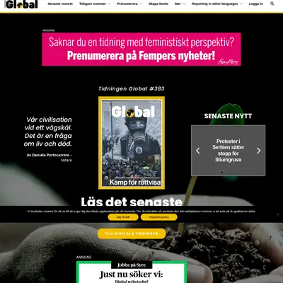 Tidningen Global, tidningenglobal.se startsida 2022