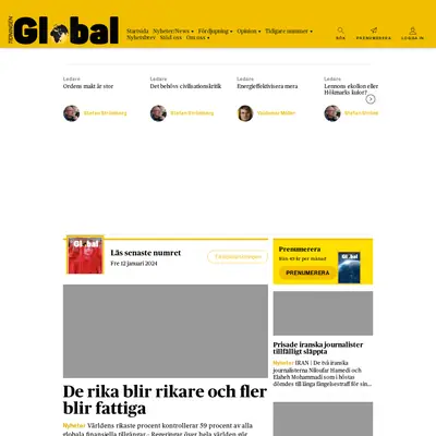 Tidningen Global, tidningenglobal.se startsida 2024