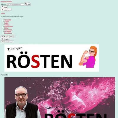 Tidningen Rösten, tidningenrosten.se startsida 2023