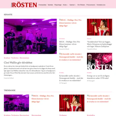 Tidningen Rösten, tidningenrosten.se startsida 2024